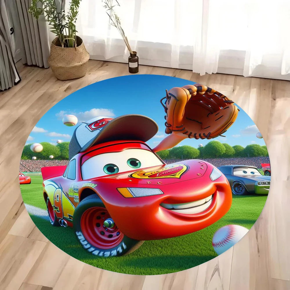 Navak Carpet Daily Picks Cars Lightning McQueen Themed Circle Rug for Living Room Bedroom Floor Mat Childrens Room Nursery Play Area Carpet Gift