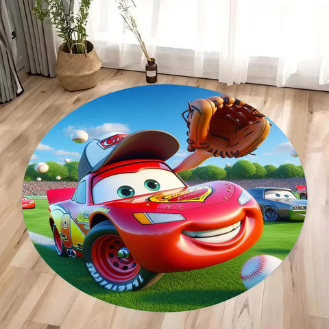Navak Carpet Daily Picks Cars Lightning McQueen Themed Circle Rug for Living Room Bedroom Floor Mat Childrens Room Nursery Play Area Carpet Gift