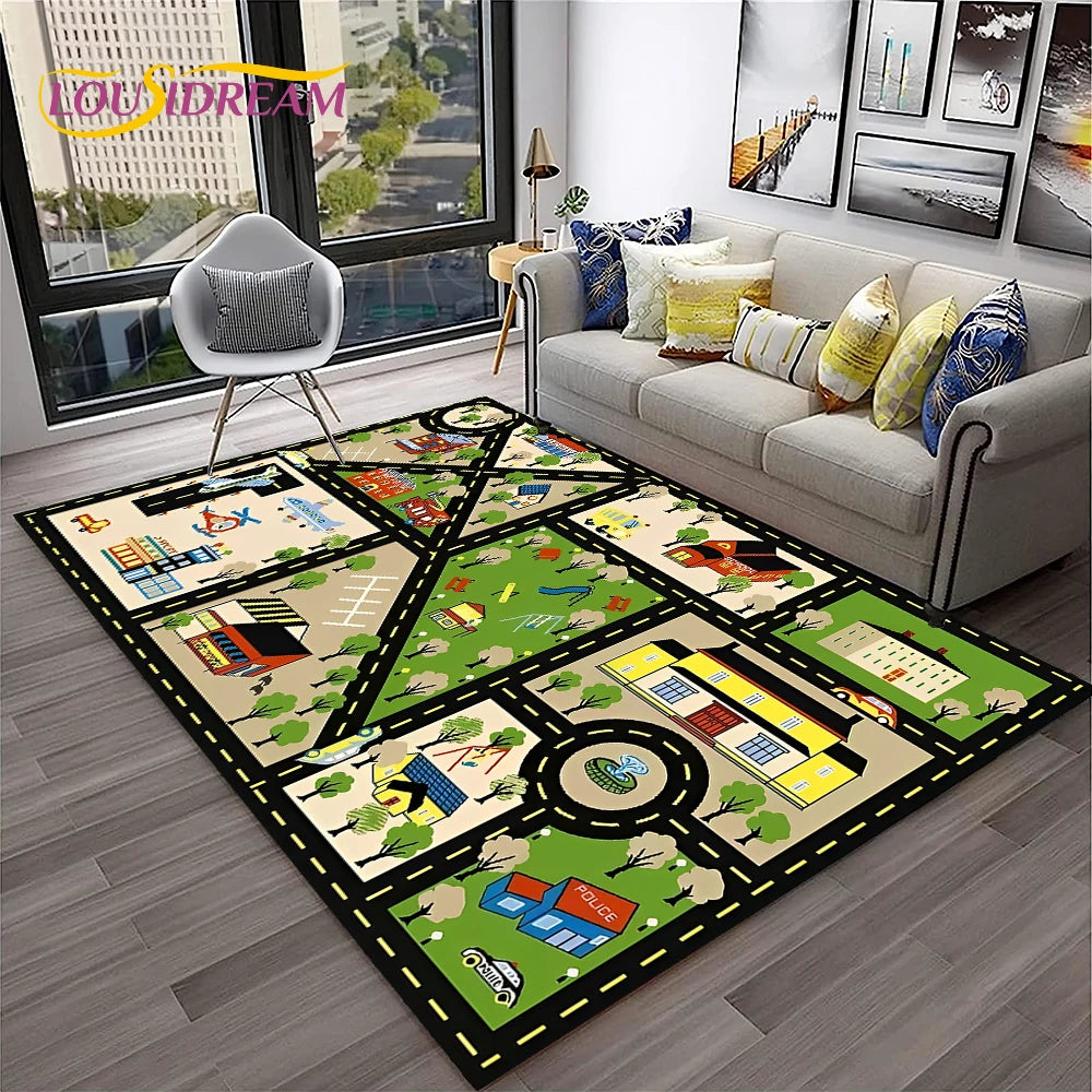 Navak Carpet Child Playmat Traffic Highway City Playroom Carpet Rug for Home Living Room Bedroom Doormat Decor, Area Rug Non-slip Floor Mat