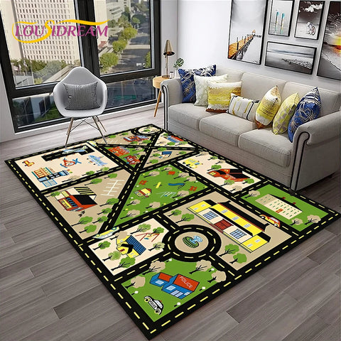 Navak Carpet Child Playmat Traffic Highway City Playroom Carpet Rug for Home Living Room Bedroom Doormat Decor, Area Rug Non-slip Floor Mat