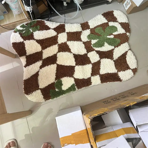 Navak Carpet Plaid Irregular Kitchen Rugs Soft Fluffy Tufting  Carpet Rugs Non-Slip Abosrbent Bathroom Floor Mat Bedroom  Toilet Door Carpet