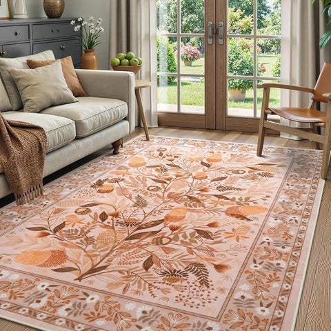 Navak Carpet Crystal velvet carpetAn Green Botanical Floral Washable Area Rugs, Abstract Large Rugs for Living Room Non-Slip Soft