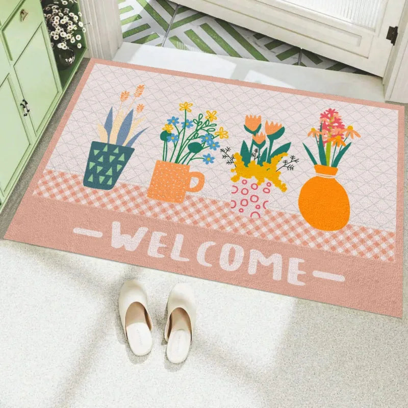 Navak Carpet Creative Small Fresh Cactus Plant Print Welcome Door Mat Square Cuttable Fluffy Carpet Rug Non-slip Entrance Mat for Home Decor