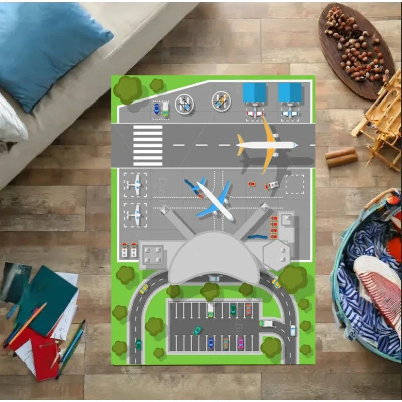 Navak Carpet Kids Play Area Rugs Airport Landing Strips Top View Aircraft and Airplane Arrival Carpet Kids' Bedroom Playroom Nursery 3D Decor