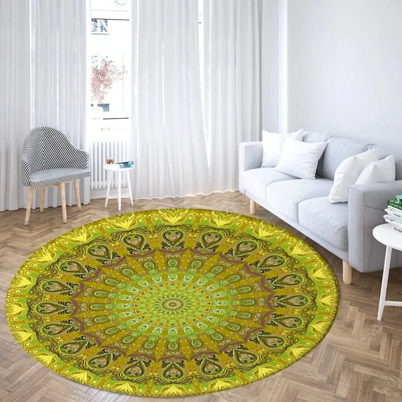 Navak Carpet Psychedelic Mandala Printed Round Carpet for Living Room Bedroom Mat Easy To Clean Festive Atmosphere Decorated Home Decor Rug
