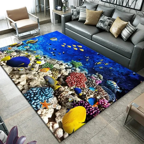 Navak Carpet3D Beach Sea Waves Pattern Carpet Door Floor Mat Fish Doormat Non-slip Floor Mat Living Room Rug Home Room Bedroom Decoration