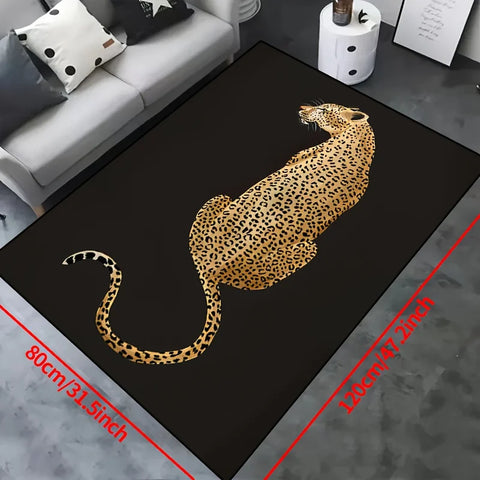 Navak Carpet 1pc Leopard Print Area Mat-Machine Washable, Decorative Carpet with Black Background and Gold Leopard Design