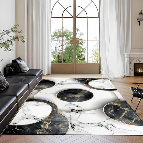 Navak Carpet Nordic Marble Print Area Rug for Living Room in Front of Sofa Non-Slip Modern Floor Mat for Bedroom
