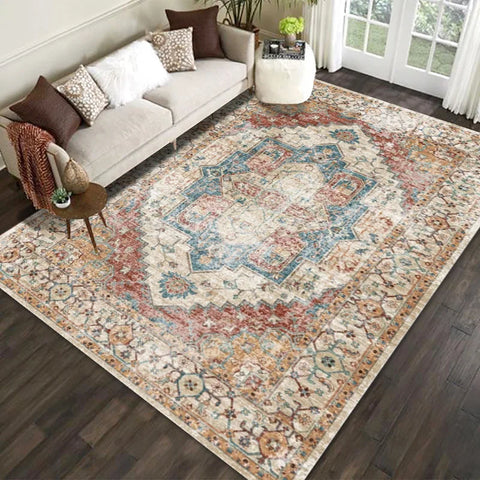 Navak Carpet Retro Ethnic Style Carpets for Living Room Persia Bedroom Decor Rug Non-slip Washable Porch Floor Mat Dining Room Lounge Carpet