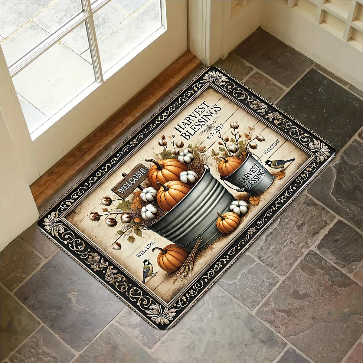 Navak Carpet Thanksgiving Fall Pumpkin Theme Door Mat Kitchen Bathroom Laundry Non-slip Floor Mat Living Room Balcony Hallway Entrance Rugs