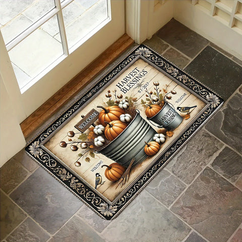 Navak Carpet Thanksgiving Fall Pumpkin Theme Door Mat Kitchen Bathroom Laundry Non-slip Floor Mat Living Room Balcony Hallway Entrance Rugs