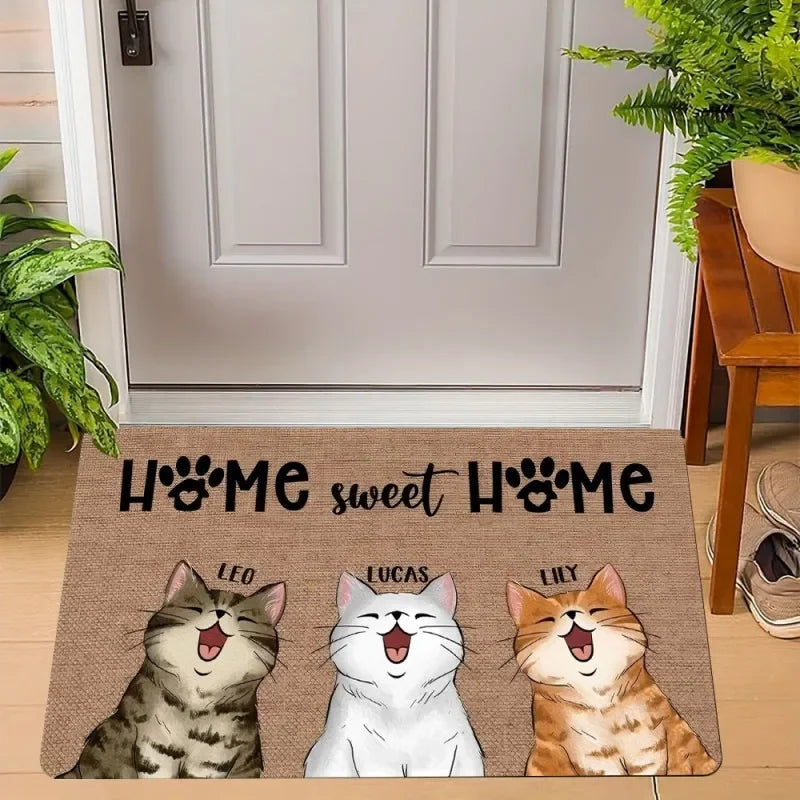Navak Carpet Cute Cats Print Welcome Doormat Non-Slip Machine Washable Carpet for Living Room Bedroom Bathroom Kitchen and Laundry Rug