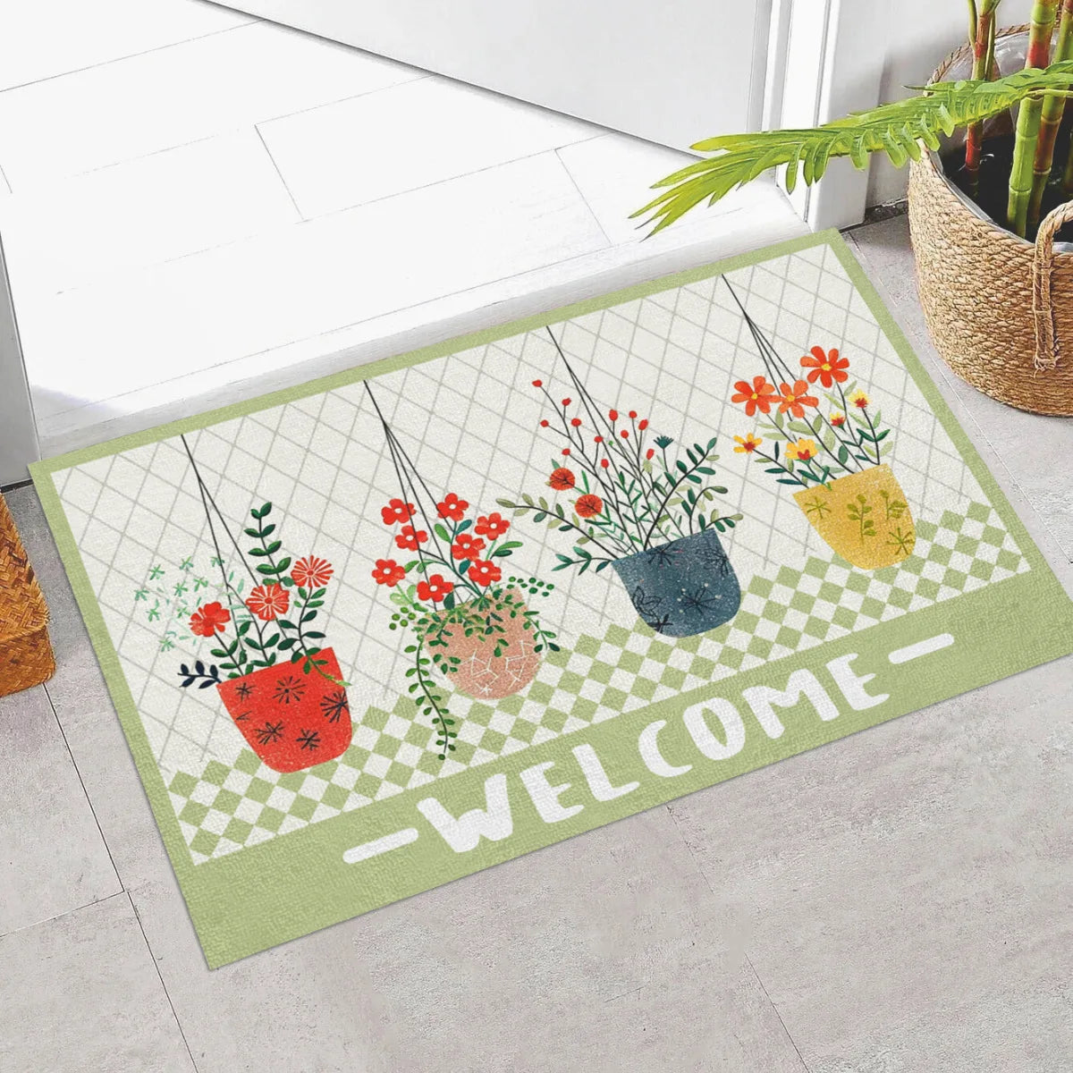 Navak Carpet Creative Small Fresh Cactus Plant Print Welcome Door Mat Square Cuttable Fluffy Carpet Rug Non-slip Entrance Mat for Home Decor
