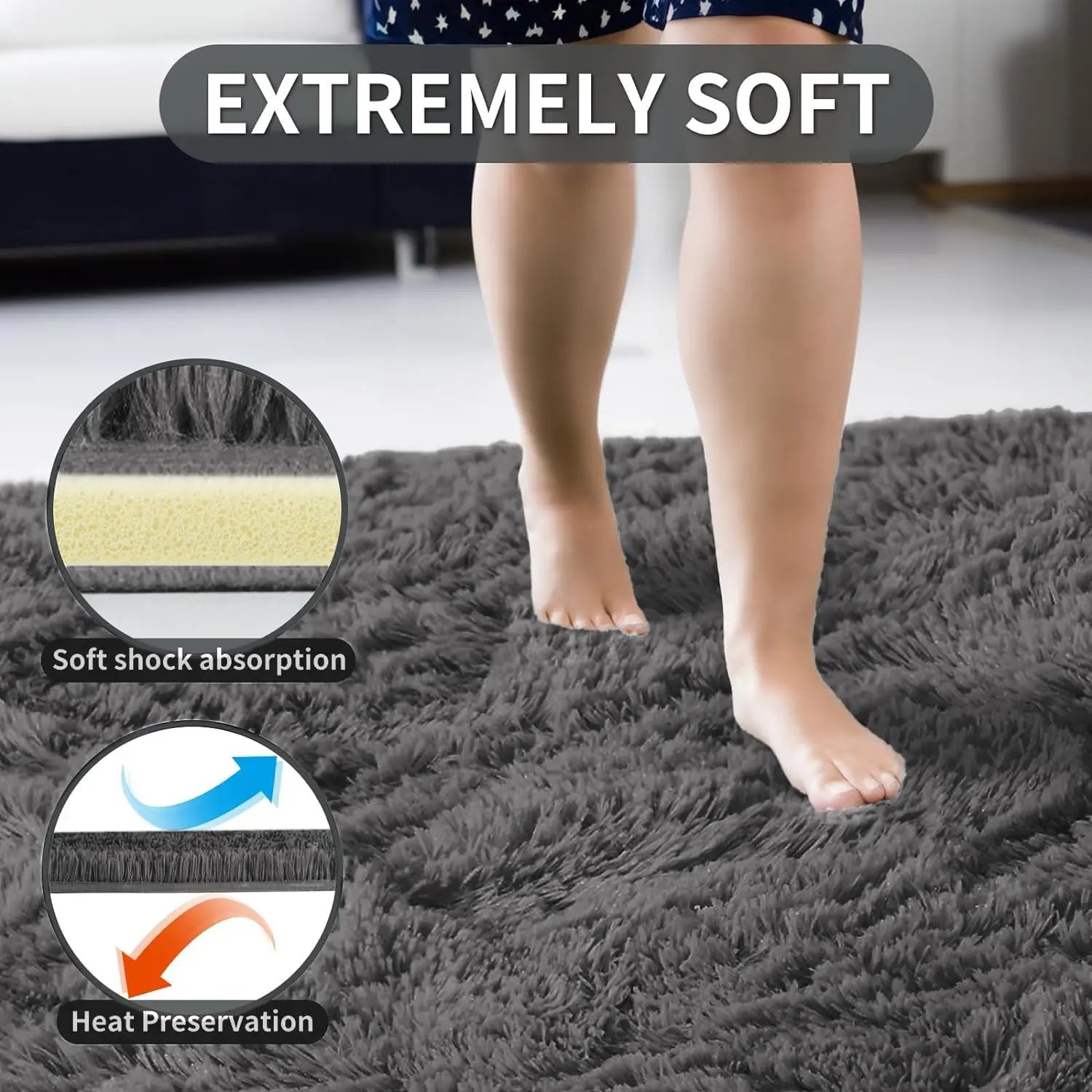 Navak Carpet Silky Plush Fluffy Carpet Soft Shaggy Sofa Area Rug for Living Room Bedroom Floor Mat Kids Play Cushion Home Decor Gray Beige