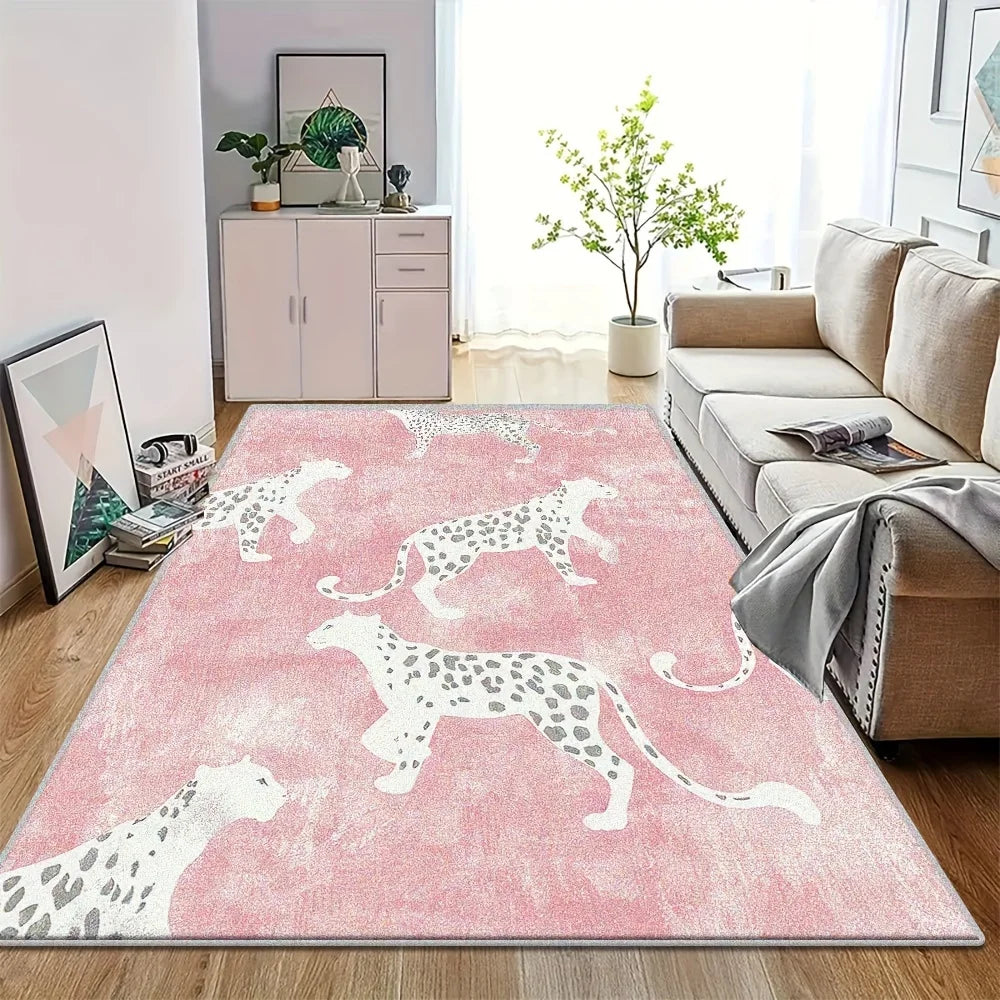 Navak Carpet Modern Leopard Print Area Mat - Large Rectangular Pink Floor Mat,  for Living Room, Bedroom, Nursery Home Decor, Bedroom