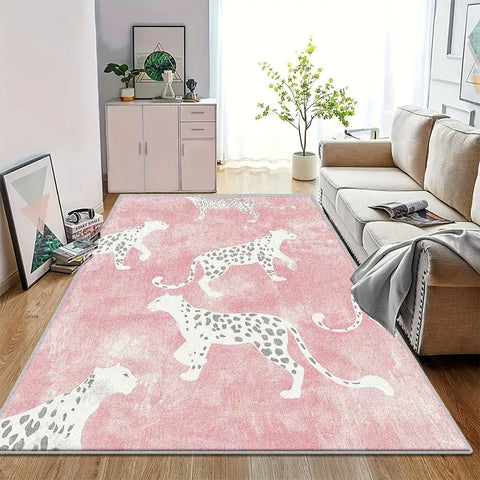 Navak Carpet Modern Leopard Print Area Mat - Large Rectangular Pink Floor Mat,  for Living Room, Bedroom, Nursery Home Decor, Bedroom