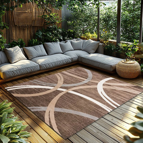 Navak Carpet rown Circle Pattern Area Rug, Modern Bohemian Non-Slip Carpet,Soft Low Pile Rug for Living Room,Natural Jute Decor for Cozy Home