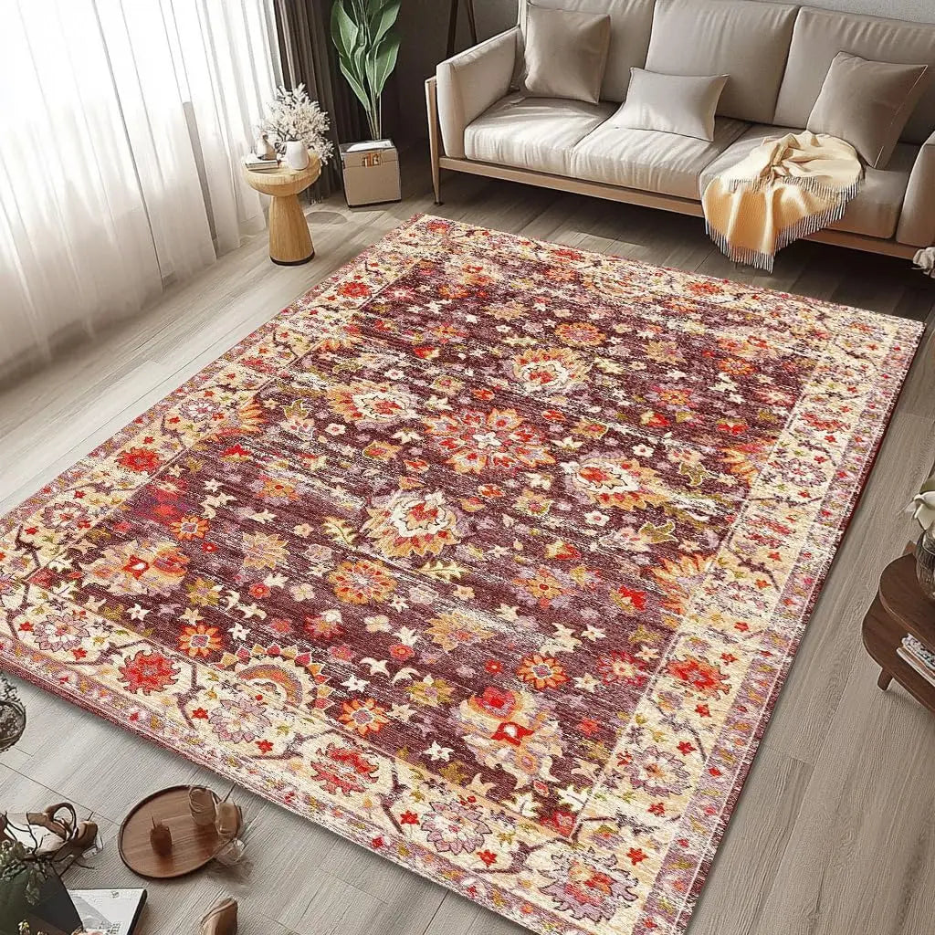 Navak Carpet Beige & Ivory Washable Flannel Area Rug Stain-Resistant & Non Slip, Home Decor Carpet, for High Traffic Areas in Living