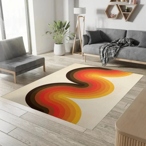 Navak Carpet Mid Century Modern Art Rugs Scandinavian Style Living Room Rug Retro 70s Area Rug Neutral Abstract Geometric Carpet Non Slip