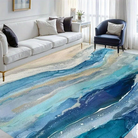 Navak Carpet Golden Diamond Velvet Dot Plush Bottom 1pcCoastal Blue Marble Area Rug, Versatile Indoor Outdoor Mat for Home