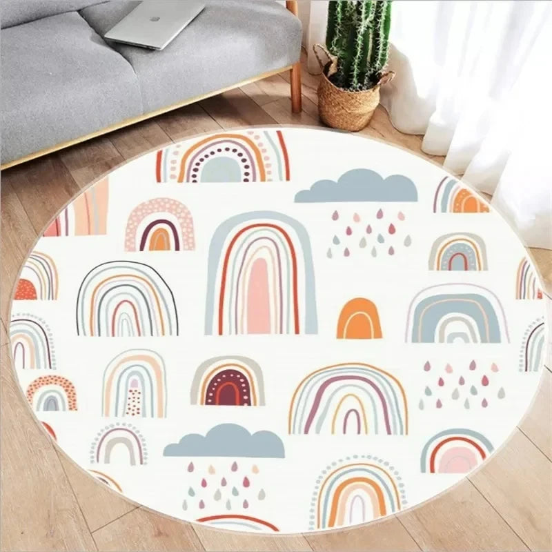 Navak Carpet Cute Cartoon Rainbow Printed Circular Carpet Washable Round Floor Mat Living Room Bathroom Kitchen Rug Home Decoration Yoga Mat