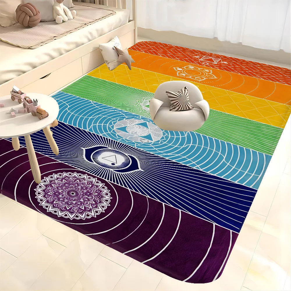 Navak Carpet Rainbow 7 Chakra Mandala Bohemia Yoga Door Mat Washable Non-Slip Living Room Sofa Chairs Area Mat Kitchen Welcome Doormat