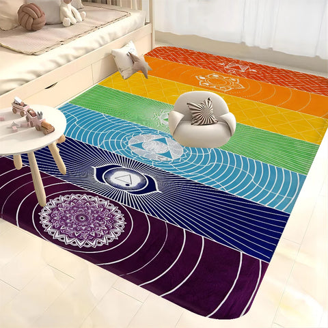 Navak Carpet Rainbow 7 Chakra Mandala Bohemia Yoga Door Mat Washable Non-Slip Living Room Sofa Chairs Area Mat Kitchen Welcome Doormat