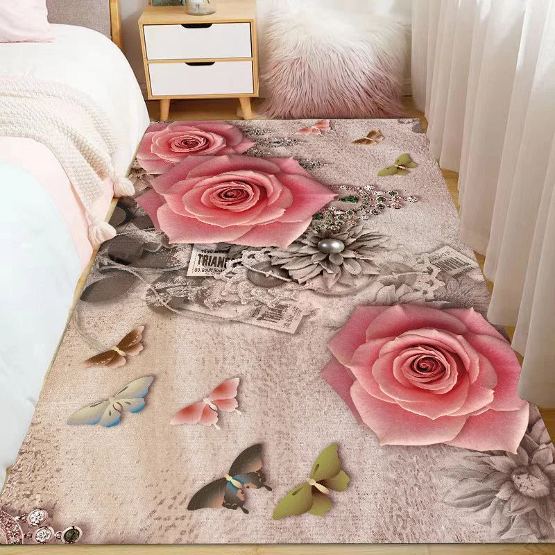 Navak Carpet Ins Style Beautiful Flowers Carpet Living Room Sofa Bedroom Study Kitchen Entrance Door Mat Non-slip Light Luxury Home Decor Rug
