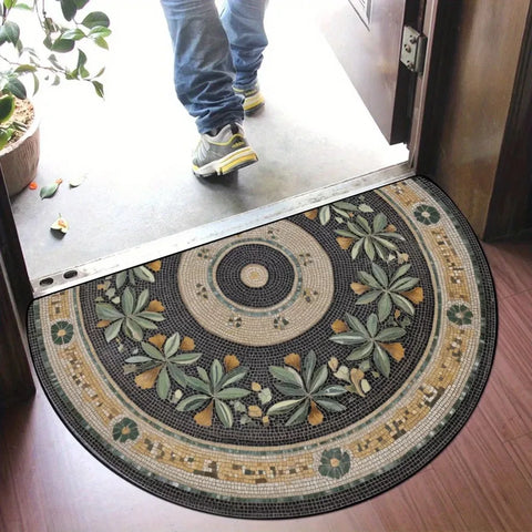 Navak Carpet Non Slip Half Round Doormat Flower Floral Absorbent Welcome Rugs Washable Door Mat Entrance Mat Indoor Outdoor
