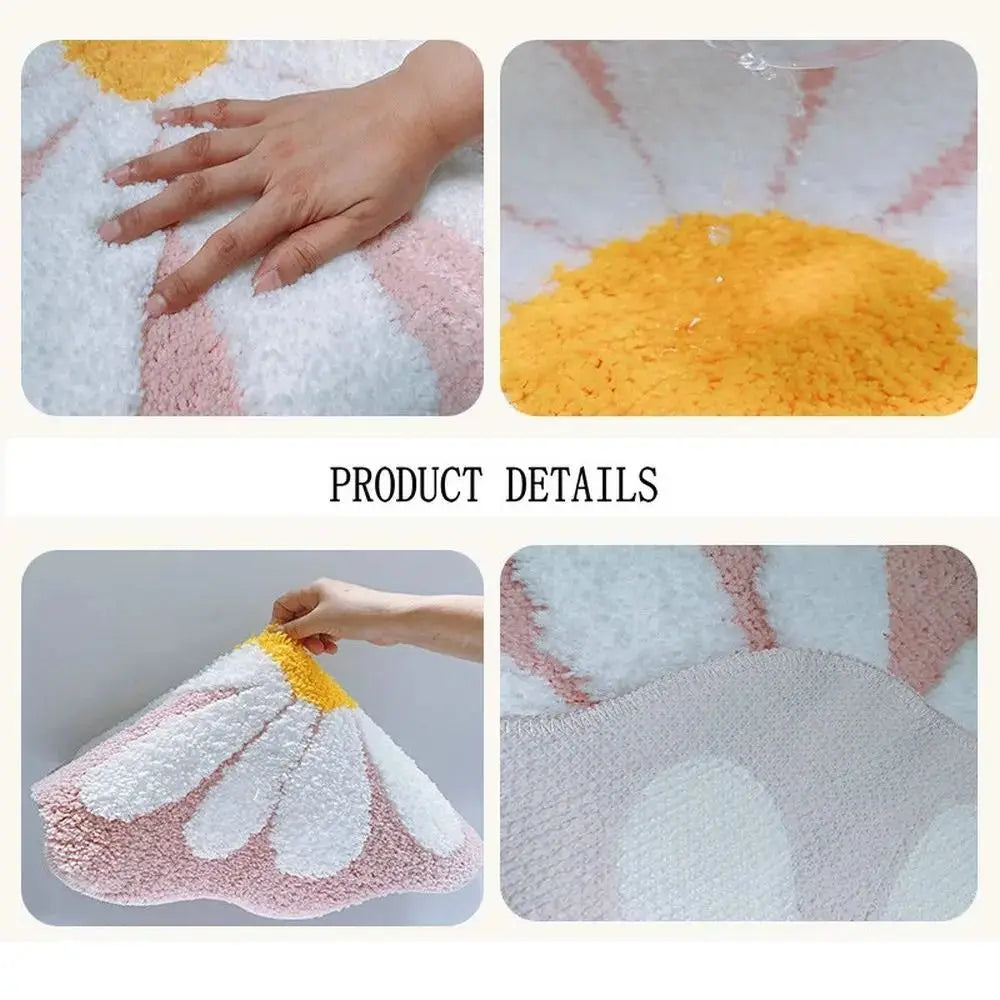 Navak Carpet Non Slip Flower Rug Flocking Tufted Daisy Bath Door Mat Imitation Cashmere Washable Baby Crawling Carpet Bedroom Living Room