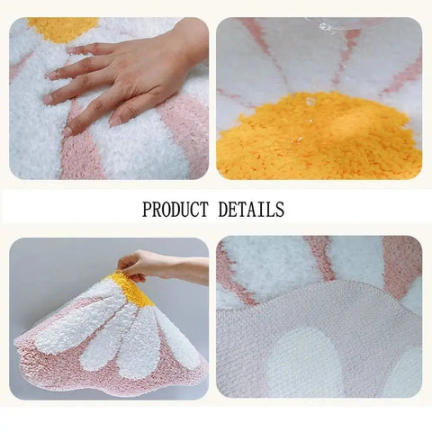 Navak Carpet Non Slip Flower Rug Flocking Tufted Daisy Bath Door Mat Imitation Cashmere Washable Baby Crawling Carpet Bedroom Living Room