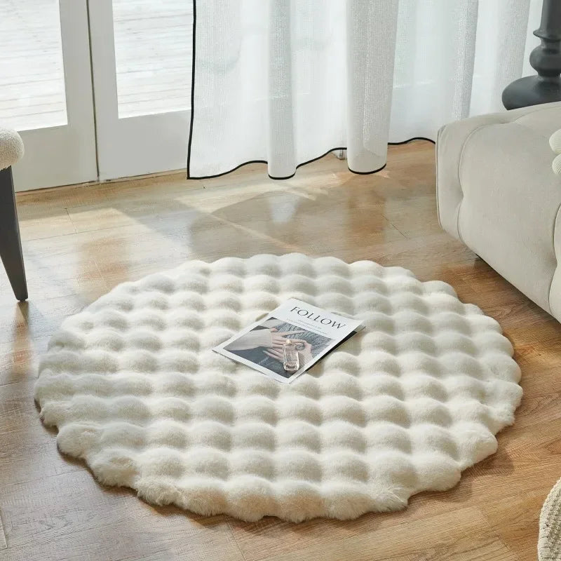 Navak Carpet Faux Fur Round Carpets Luxury Bubble Shaped Plushrugs for Bedroom Decor Non Slip Dressing Table Area Rugs Soft Fluffy Floor Mat