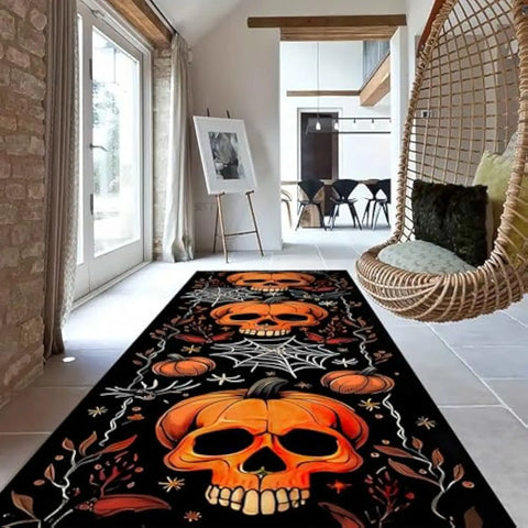 Navak Carpet Exclusive Picks Halloween Runner Rug Abstract Pumpkin Skull Carpet Kitchen Anti-Slip Spider Web Printed Rugs for Living Room Home Decor