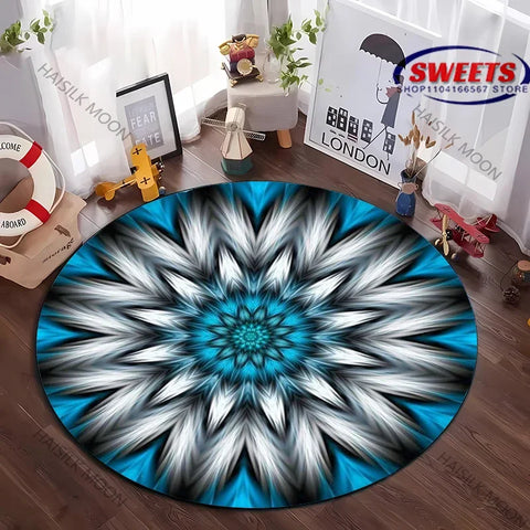 Navak Carpet 1PC Mandala Flower Pattern Round Carpet for Living Room Bedroom Picnic, Doormat Floor All Seasons Mat Modern Decorative Rug Gift