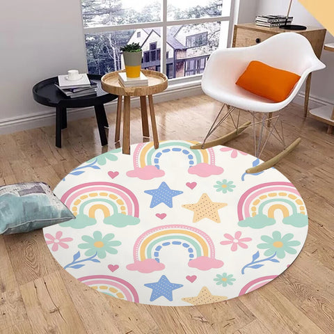 Navak Carpet Rainbow Round Carpet Washable Bedroom Rug Chair Swivel Floor Mat Bedroom Living Room Funny Children's Room Floor Mats