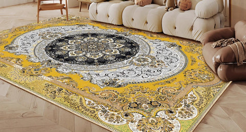 Navak Carpet Ethnic Style Bedroom Decor Retro Carpet Light Luxury Carpets for Living Room Washable Lounge Soft Floor Mat Anti-slip Study Rug