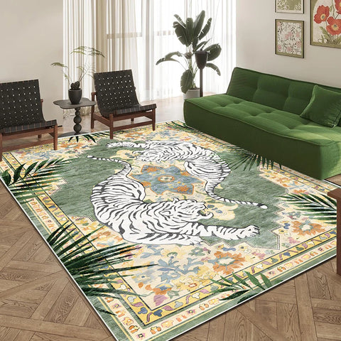 Navak Carpet Jungle Tiger Living Room Carpet Botanical Print Sofa Coffee Table Floor Mat Home Decoration Bedroom Bedside Rug Machine Washable