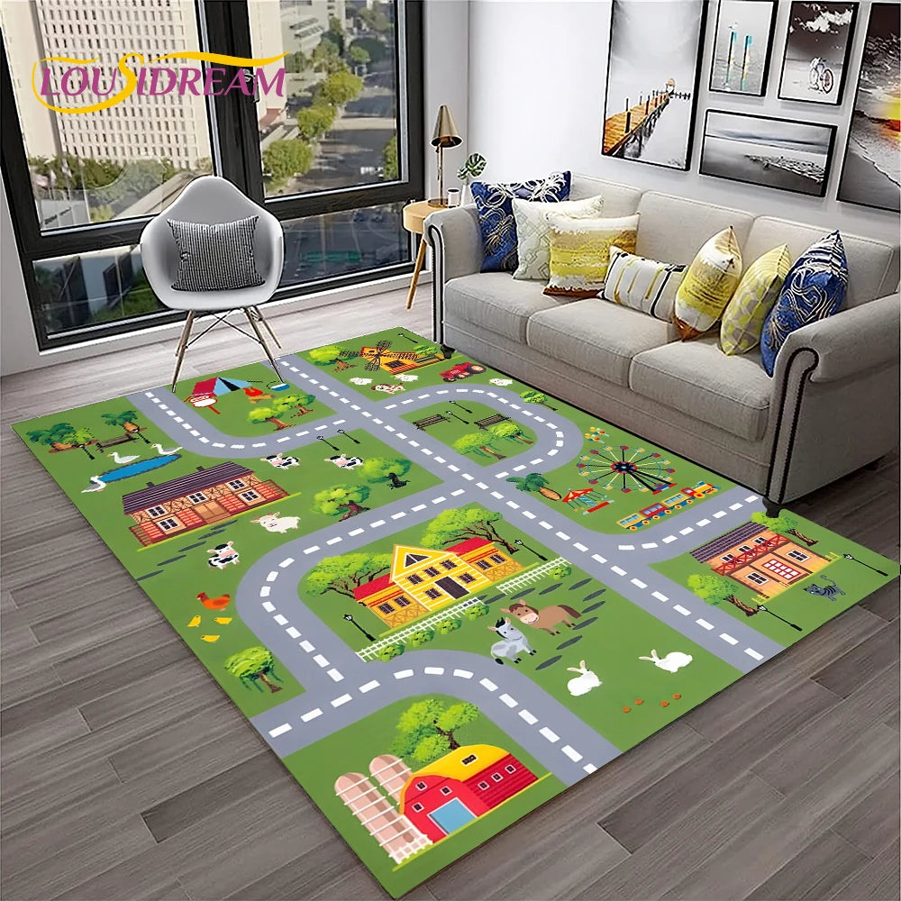 Navak Carpet Child Playmat Traffic Highway City Playroom Carpet Rug for Home Living Room Bedroom Doormat Decor, Area Rug Non-slip Floor Mat