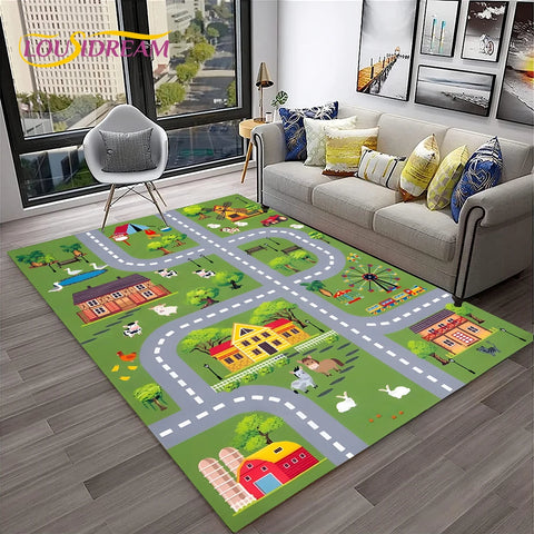 Navak Carpet Child Playmat Traffic Highway City Playroom Carpet Rug for Home Living Room Bedroom Doormat Decor, Area Rug Non-slip Floor Mat