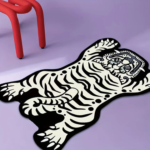 Navak Carpet Exclusive Picks Creative Curved White Tiger Rug - Durable And Easy To Clean - Room Side Rug, Bathroom Entrance Mat, Home Decoration