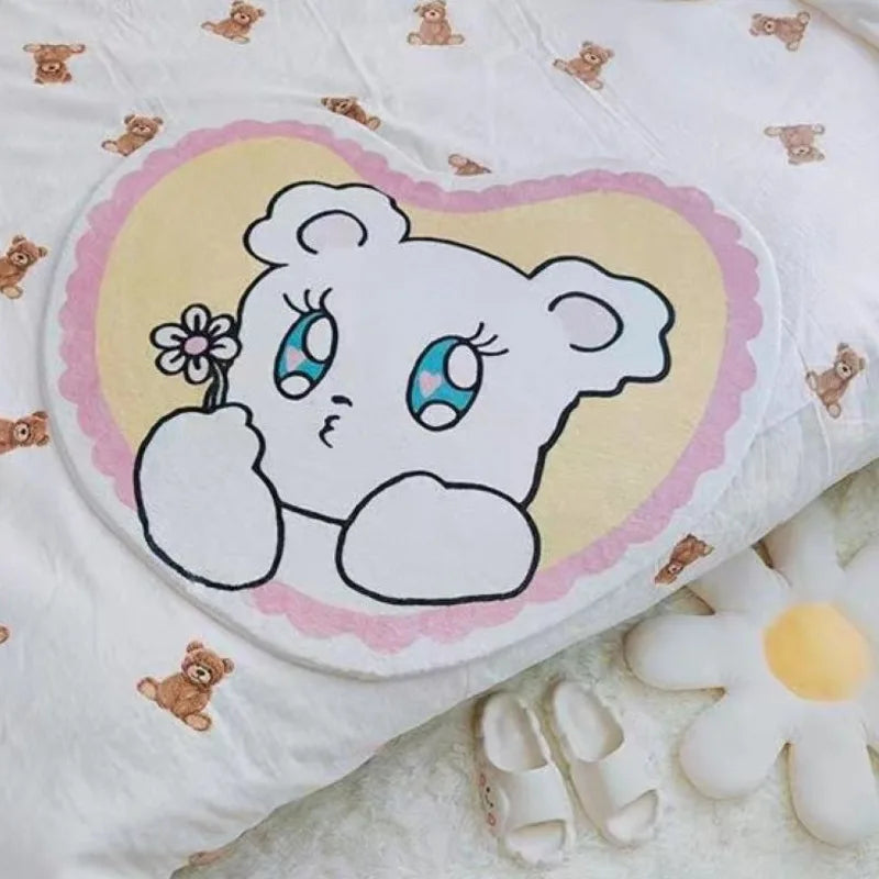 Navak Carpet Cartoon Cute Bear Carpet Animal Heart Shape Carpet Non Slip Machine Washable Bedside Plush Rug Home Decor Room Girl Children Mat