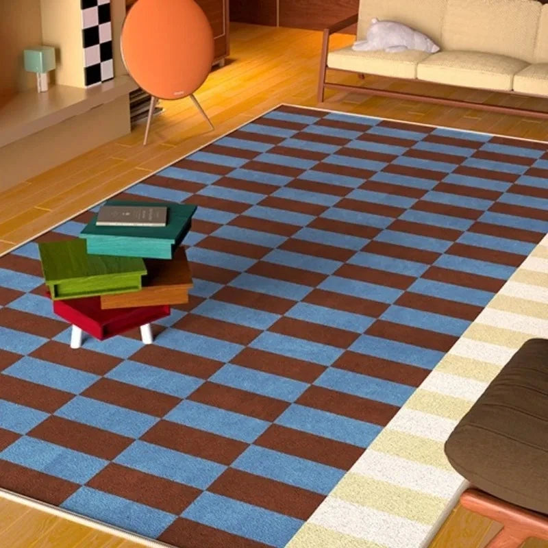 Navak Carpet American Retro Carpet Blue Brown Living Room High-grade Bedroom Bedside Floor Mat Cloakroom Sofa Simple Rug Alfombra Decorate