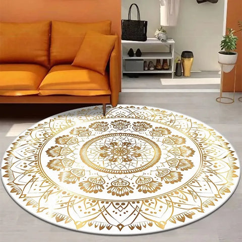 Navak Carpet European Gold Luxury Round Rug Living Room Sofa Large Carpet Comfortable Bedside Non-Slip Bedroom Tea Table Mat