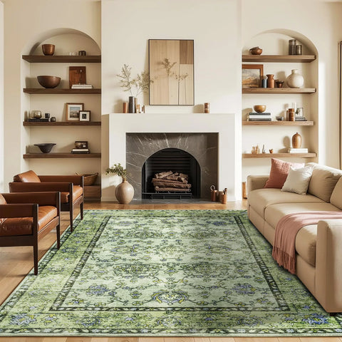 Navak Carpet Area Rugs for Living Room, Machine Washable Vintage Rug, Non-Slip Low Pile Throw Rugs with Rubber Backing Washable Carpet
