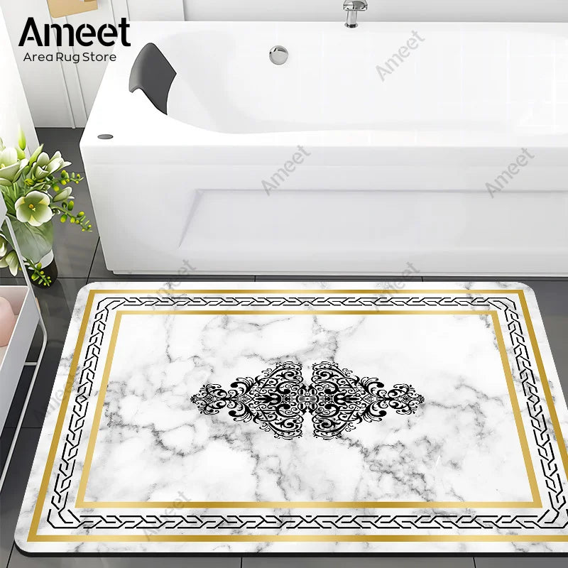 Navak Carpet Super Absorbent Floor Bath Mat Bathroom Shower Anti-slip Carpet Quick Dry Rubber Door Mat Nordic Luxury Marble Rug Home Decor