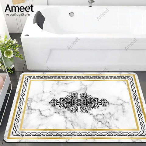Navak Carpet Super Absorbent Floor Bath Mat Bathroom Shower Anti-slip Carpet Quick Dry Rubber Door Mat Nordic Luxury Marble Rug Home Decor