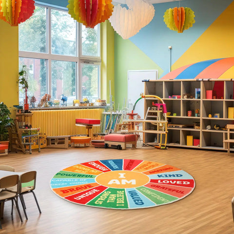 Navak Carpet Exclusive Picks Calming Corner Boho Nursery Round Back to School Area Rug Positive Words Washable Educational Carpet Kids Classroom Decor