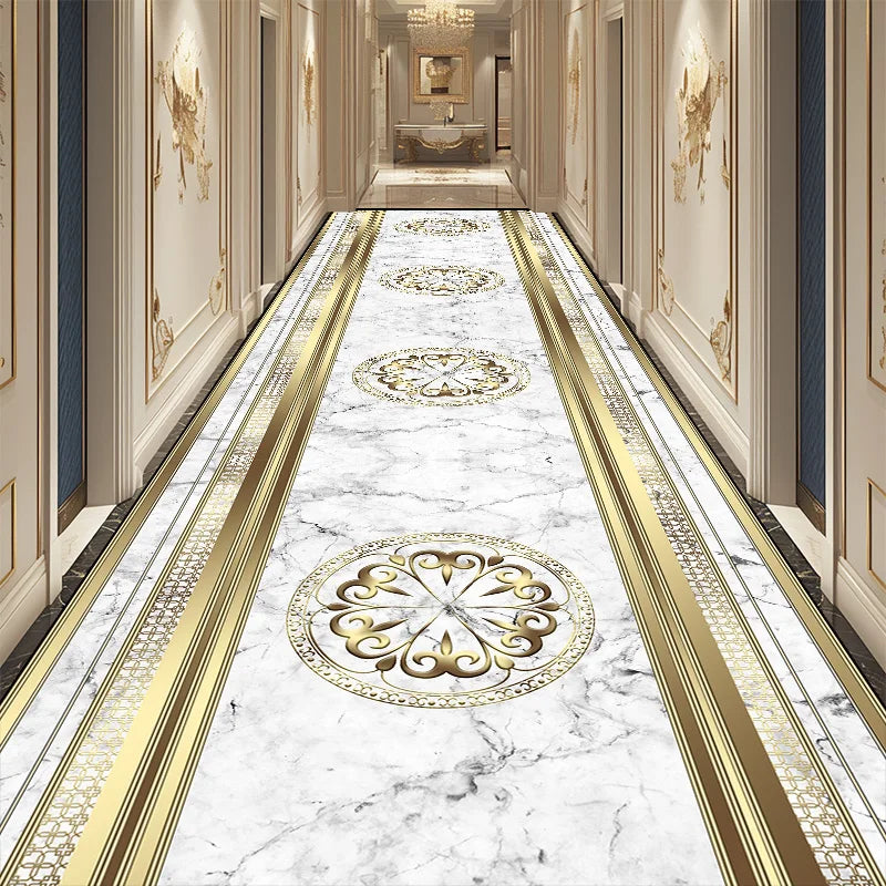 Navak CarpetLuxury Golden Corridor Carpet Hotel Hallway Runner Decoration Rugs Living Room Aisle Non-slip Washable Floor Mat Customizable