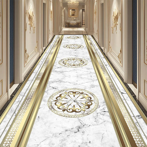 Navak CarpetLuxury Golden Corridor Carpet Hotel Hallway Runner Decoration Rugs Living Room Aisle Non-slip Washable Floor Mat Customizable