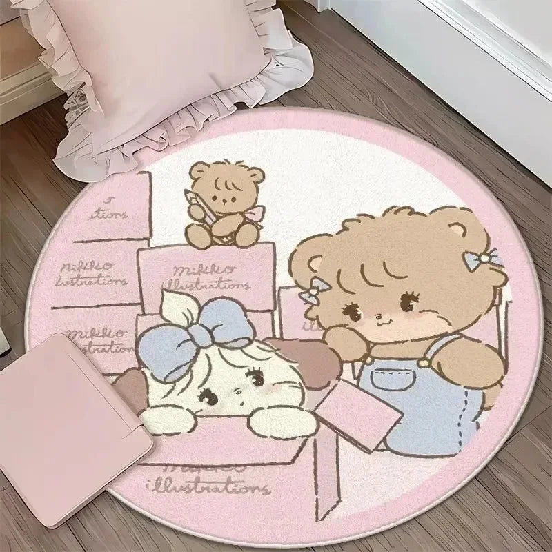 Navak Carpet Daily Picks DISNEY Kawaii Mikko Mousse Circular mat Souffle Cammy Latte cute Bedside Living Room bedroom Carpet Floor Decor Girls Rug